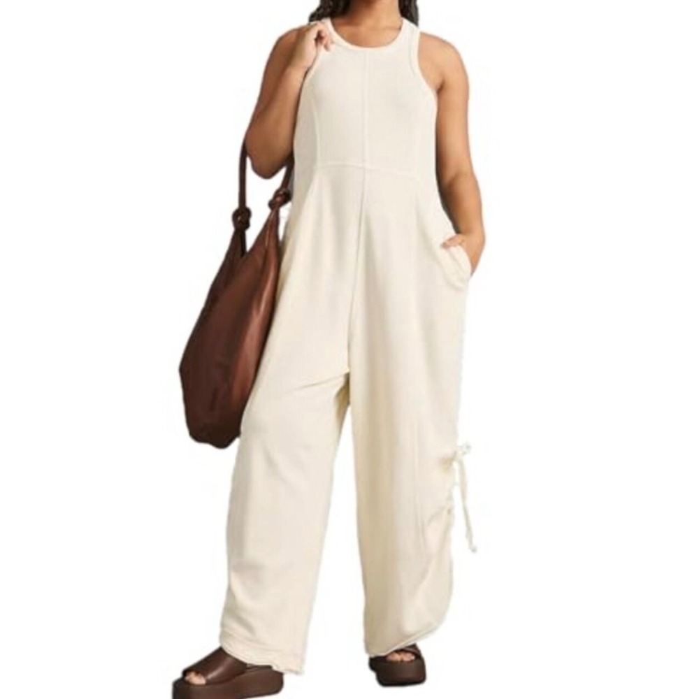 Entro AnthropologyWomen Sleeveless Wide Leg Jumpsuit Cinch Hem Pockets Size L